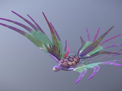 Colorful Mythical Bird With Vibrant Iridescent Feathers Long Wings And Artistic Design 3d model