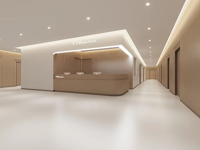 Hospital Outpatient Clinic with Modern Reception Desk Wooden Walls And Bright Lighting 3d model