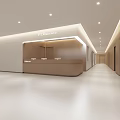 Hospital Outpatient Clinic with Modern Reception Desk Wooden Walls And Bright Lighting
