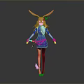 Cartoon Character With Pink Hair Rabbit Ears Purple Outfit Black Stockings Blue Shoes Standing Pose