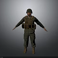 Military Soldier in Camouflage Uniform with Tactical Vest Helmet and Boots Standing Pose