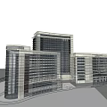 Modern Commercial Building Design With Glass Facade And Multi Storey Structure 3d model