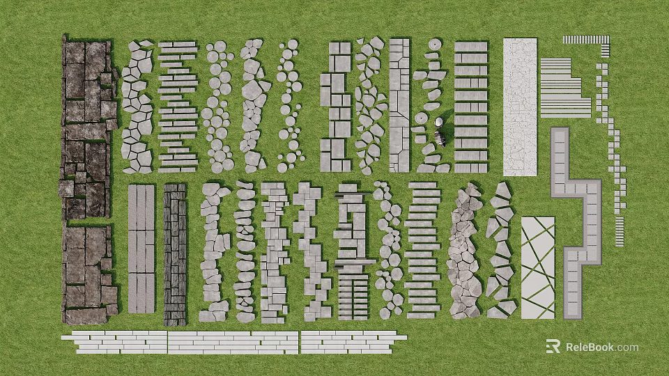 Stepping Stones Various Designs with Different Stone Types for Garden Landscape 3d model 