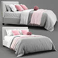 Modern Double Bed With Soft Pink Pillows And Gray Bedsheets Blanket 3d model