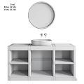 Minimalist Bathroom Vanity With Stone Countertop Round Wooden Frame Mirror And Faucet Storage Compartments