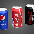 Popular Carbonated Beverage Cans Including Pepsi Coca Cola And Coca Cola Zero
