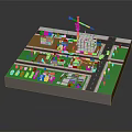Cartoon City Construction Model With Crane Buildings Green Areas And Roads