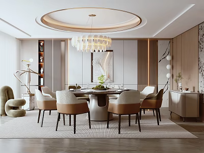 Elegant Luxury Private Room Interior With Round Dining Table And Modern Chandelier 3d model