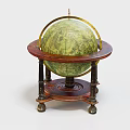 Vintage Decorative Globe Ornament Set With Wooden Base Metal Ring Green Surface And Wheels