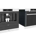 Modern Kitchen Interior with Black ALC Coffee Machine Oven and Appliances