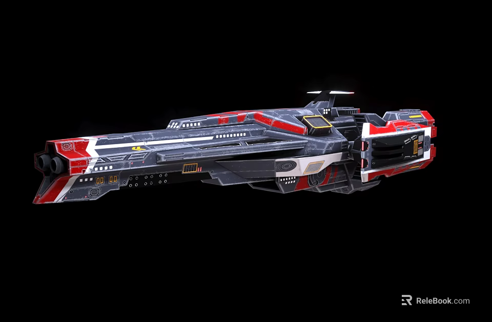 Futuristic Sci Fi Spaceship With Red White Black Exterior And Streamlined Structure 3d model