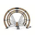 Outdoor Wooden Playground Equipment With Circular Wheel Frames And Multiple Support Structures For Kids