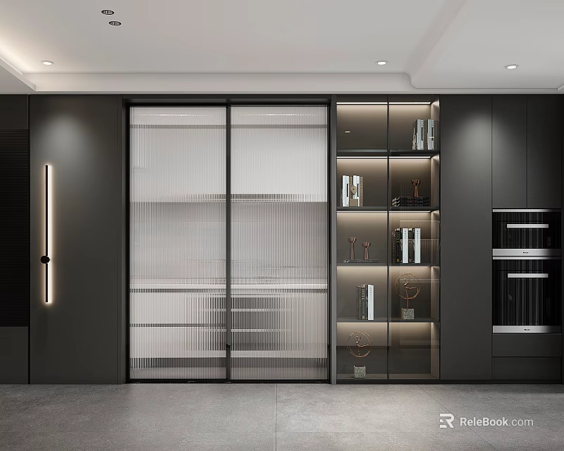 Modern Kitchen Interior With Glass Sliding Doors And Open Design Elements 3d model 