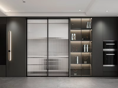Modern Kitchen Interior With Glass Sliding Doors And Open Design Elements 3d model