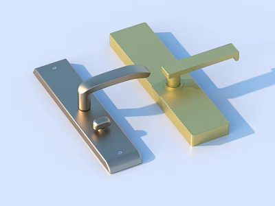 Silver And Gold Metal Door Handles With Modern Design For Home Living 3d model