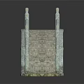 Traditional Stone Arch Bridge With Ornamental Pillars And Reflected Stone Steps 3d model