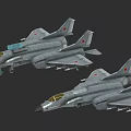 Two Gray Military Fighter Jets With Red Star Markings And Weapon Attachments 3d model