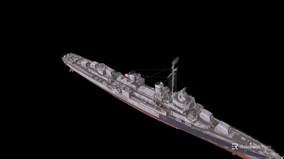 Detailed Warship Model With Turrets Deck Equipment And Close Up View 3d model 