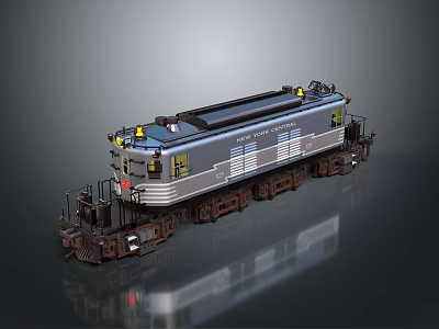 Vintage Diesel Train Model with Blue Silver Body Yellow Warning Lights Brown Wheels Retro Design 3d model
