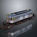 Vintage Diesel Train Model with Blue Silver Body Yellow Warning Lights Brown Wheels Retro Design