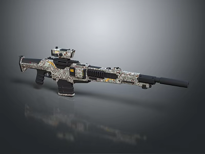Military Tactical Camouflage Rifle Featuring Scope Barrel And Camo Design Details 3d model
