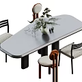 Modern Dining Table Set With Oval Table Vase Plants And Four Mixed Design Chairs 3d model