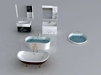 Various Modern Bathtub Designs With Bathroom Sink And Cabinet Fixtures 3d model