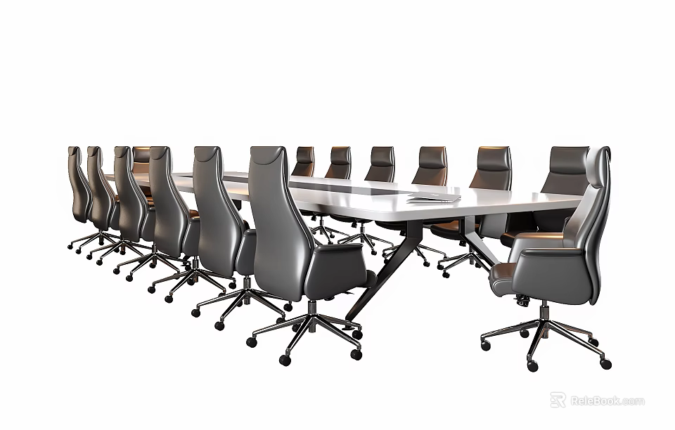 Spacious Modern Conference Table With Ergonomic Black Office Chairs In Professional Business Meeting Room 3d model 