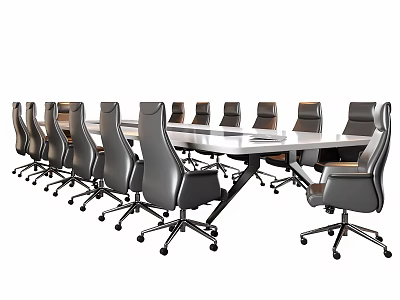 Spacious Modern Conference Table With Ergonomic Black Office Chairs In Professional Business Meeting Room 3d model