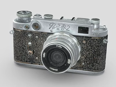 Vintage Digital Camera with Silver Metal Body Black Leather Surface Multiple Knobs and Classic Lens 3d model