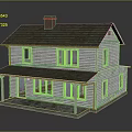 Two Story White Residential House With Gray Roof Red Chimney And Porch Columns