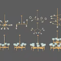 Various Modern Chandeliers with Golden Frames and Spherical Bulbs for Interior Decor 3d model