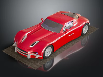 Red Sports Car With Sleek Design And Shiny Exterior On Reflective Surface 3d model
