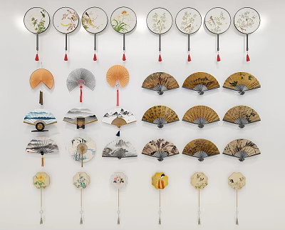 Traditional Chinese Fan Wall Hanging with Various Styles and Decorative Patterns for Home Decoration 3d model