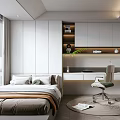 Modern Tatami Bedroom Interior Design With Built in Wardrobe Desk Chair And Window Blinds