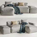 Cozy Light Gray Sectional Sofa With Soft Pillows And Dark Blanket 3d model