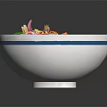 Fresh Colorful Salad in White Bowl with Blue Stripes on Black Background