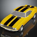Yellow Classic Two Door Car With Black Stripes And Sporty Exterior Design