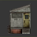 Old Wooden Building With Weathered Tile Roof Broken Windows Red Base And Stone Steps