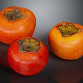 Fresh Ripe Persimmons Three Vibrant Orange Red And Red On Black Background With Glossy Surface