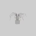 Textured White Vase with Branches and Red Berries on Gray Cube Pedestal Against White Background