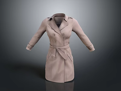 Beige Trench Coat Featuring Lapel Double Breasted Belt and Long Sleeves Design 3d model