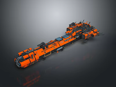 Orange Sci Fi Mechanical Vehicle Featuring Robotic Components And Structures 3d model
