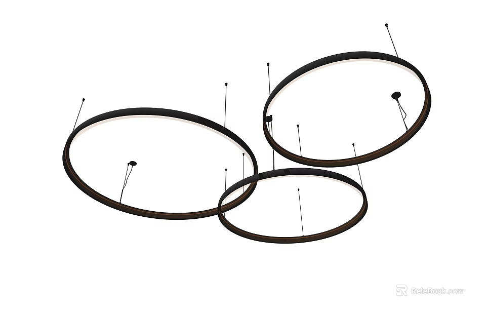 Three Black Modern Circular Ring Chandeliers With Hanging Minimalist Design 3d model 