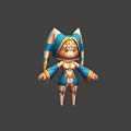 Cute Game Movie Character 3D Model With Bunny Ears Blue White Outfit And Golden Accents