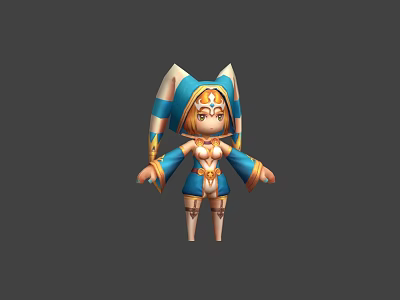 Cute Game Movie Character 3D Model With Bunny Ears Blue White Outfit And Golden Accents 3d model