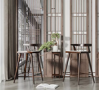 New Chinese Style Bar Chair Solid Wood Bar Chair 3d model