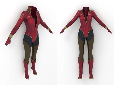 Red Women's Bodysuit With Gold Accents Dark Legs And Red Boots Design 3d model