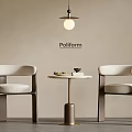 Poliform Interior With Round Table And Beige Padded Wooden Frame Chairs And Hanging Lamp