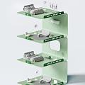 Green Multi Layer Display Shelf With Sofa Bed Fan Furniture Models And MAX SAMPLE Labels 3d model